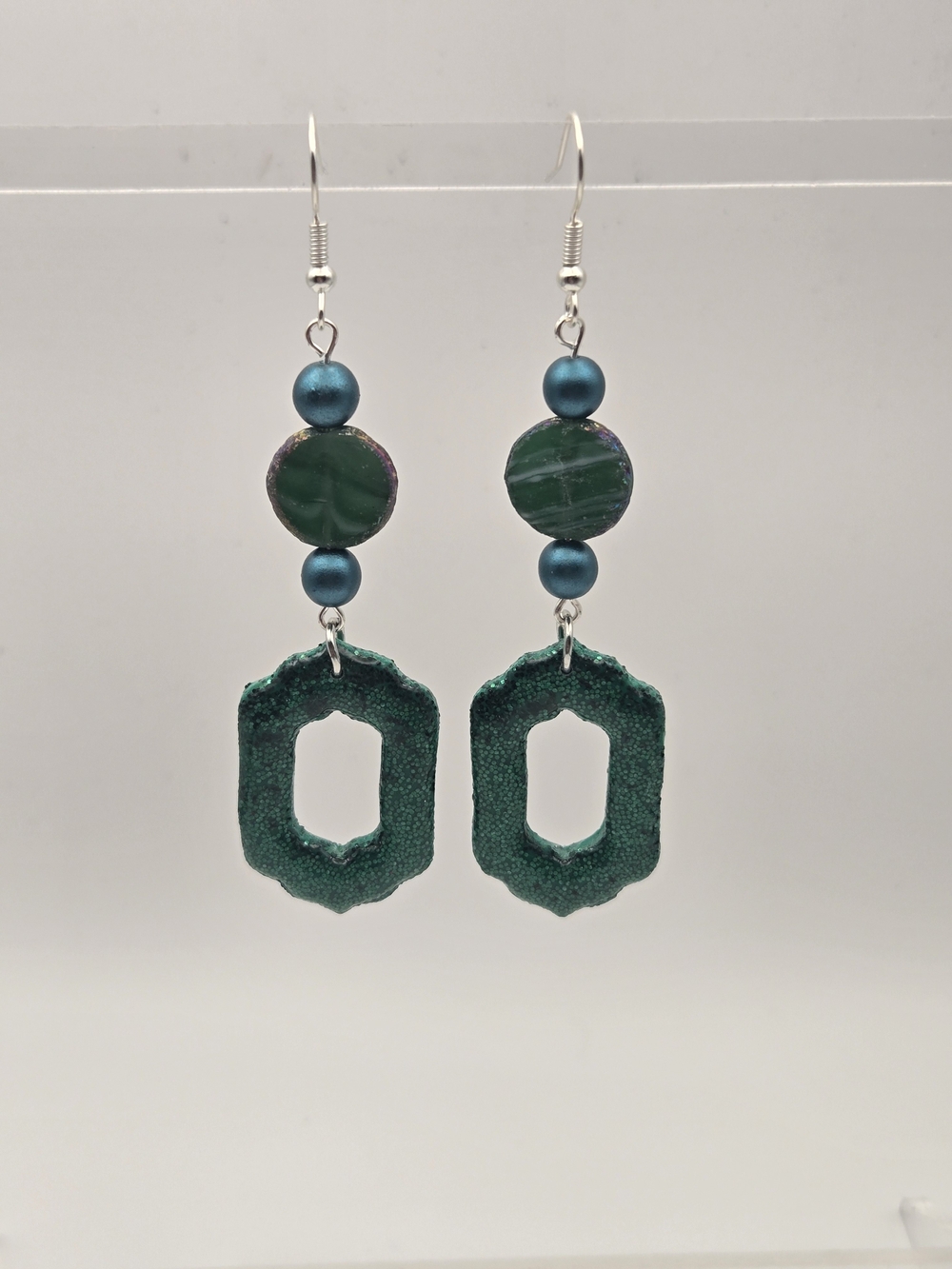 #B505- Green Geometric Drop Earrings